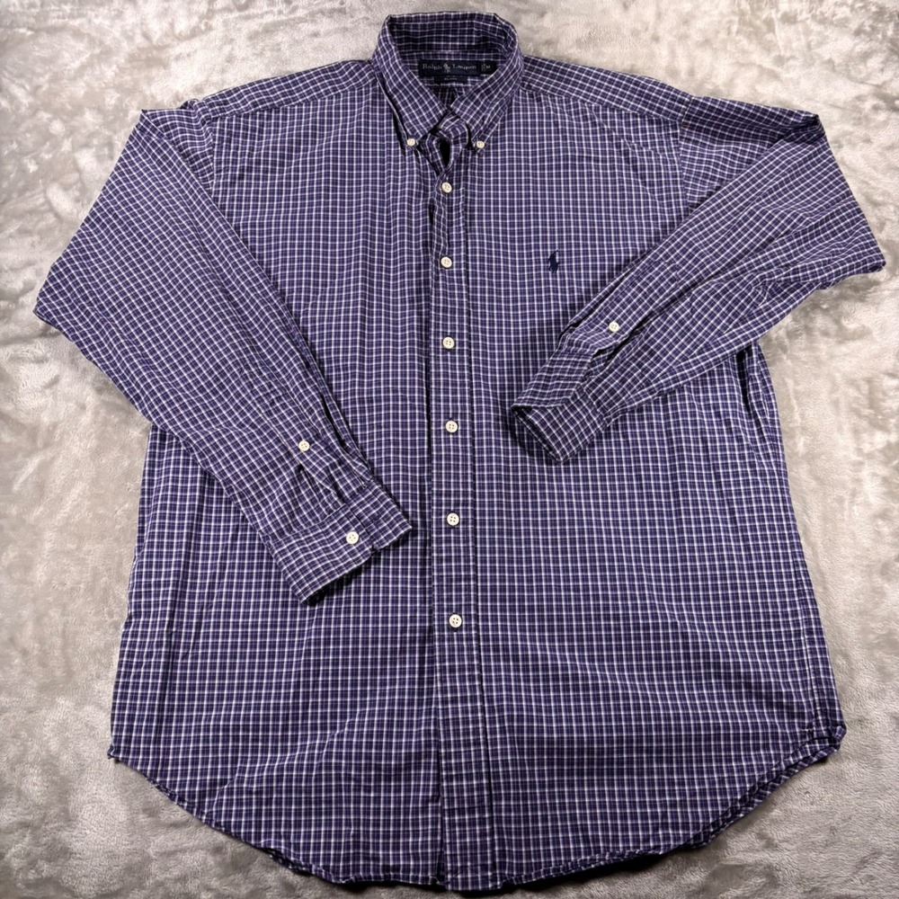 Polo Ralph Lauren Blake Mens Medium Blue Plaid Button Down Shirt Long Sleeve